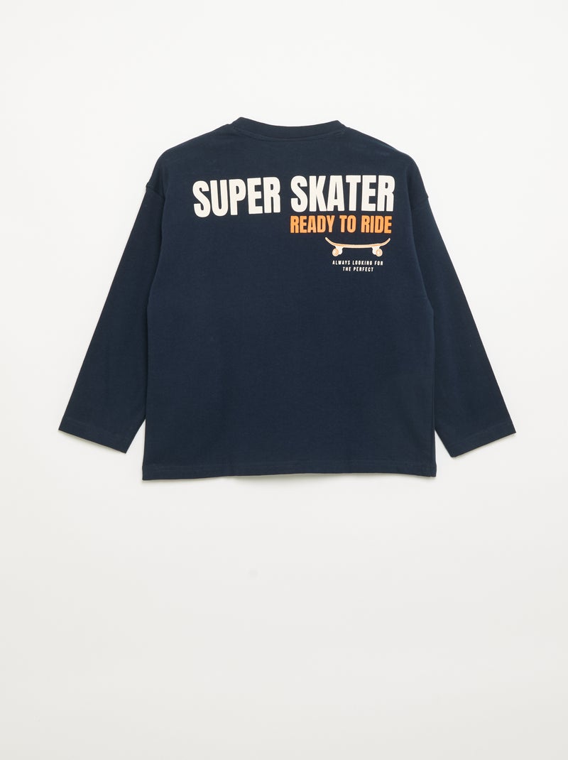 T-shirt met lange mouwen en patches op de voor- en achterkant Marineblauw - Kiabi