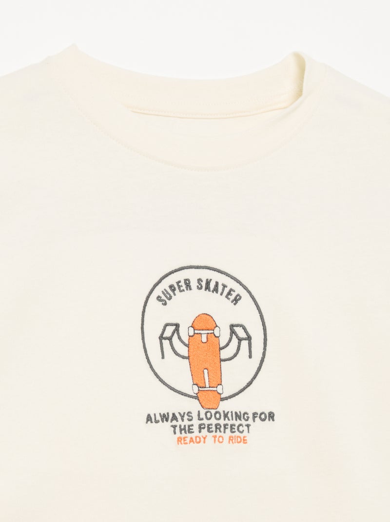 T-shirt met lange mouwen en patches op de voor- en achterkant Wit - Kiabi