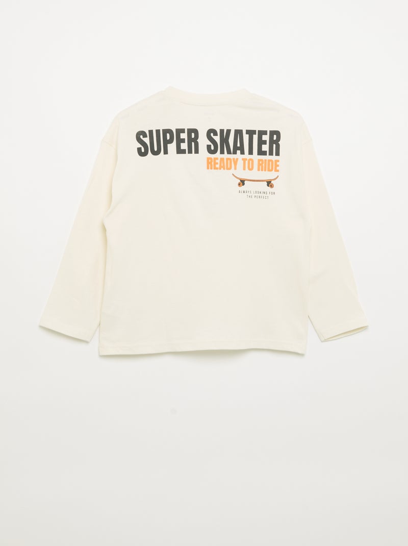 T-shirt met lange mouwen en patches op de voor- en achterkant Wit - Kiabi