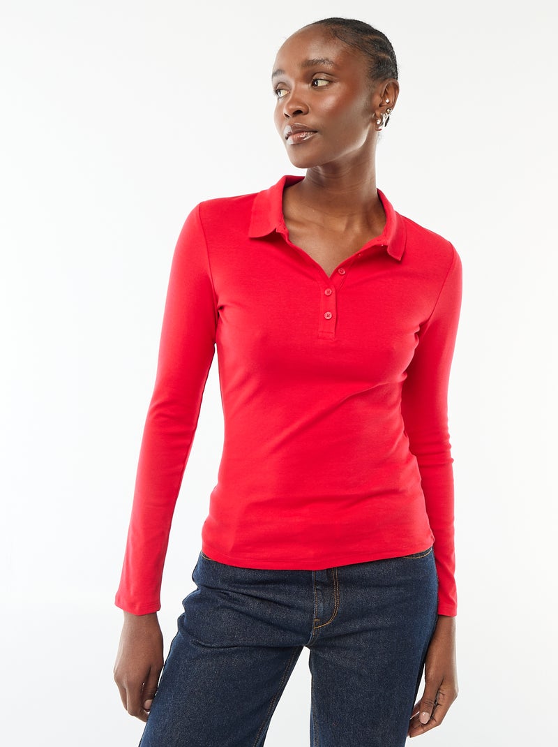 T-shirt met lange mouwen en polokraag rood - Kiabi