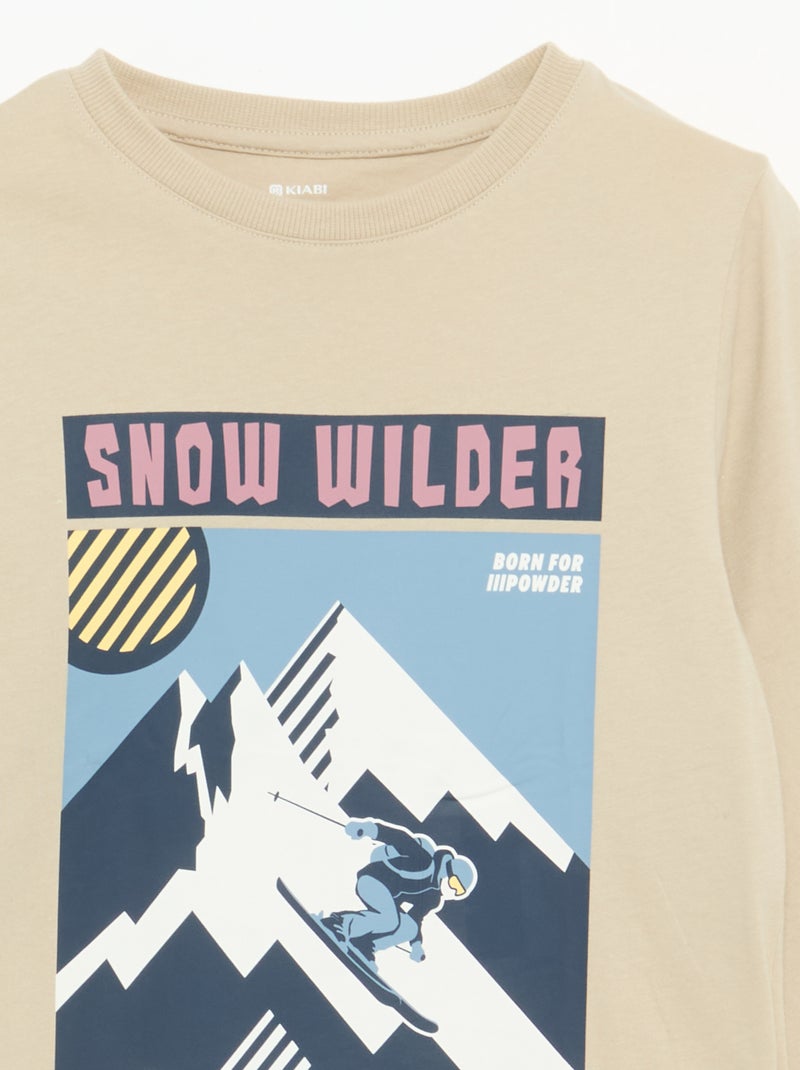T-shirt met lange mouwen en print Biege - Kiabi