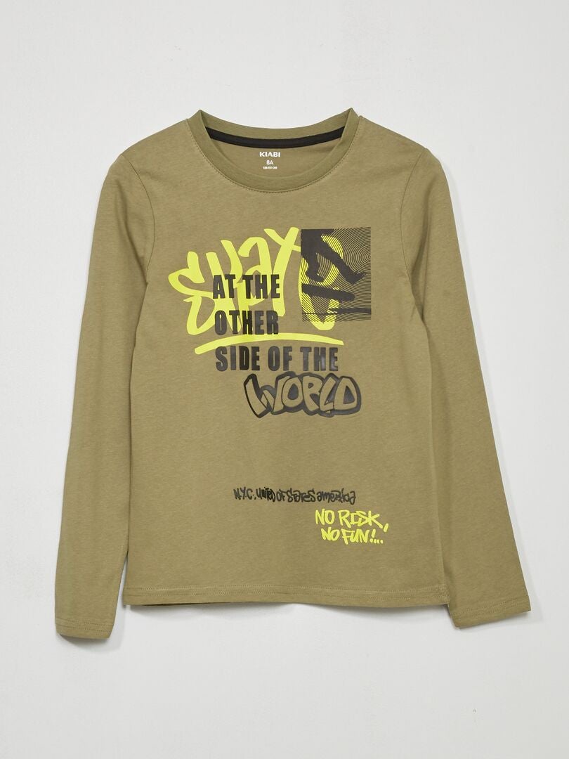 T-shirt met lange mouwen en print KAKI - Kiabi