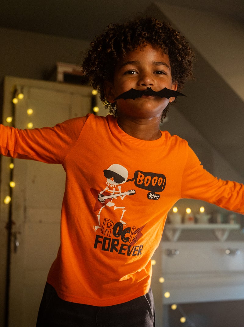 T-shirt met lange mouwen en print Oranje - Kiabi