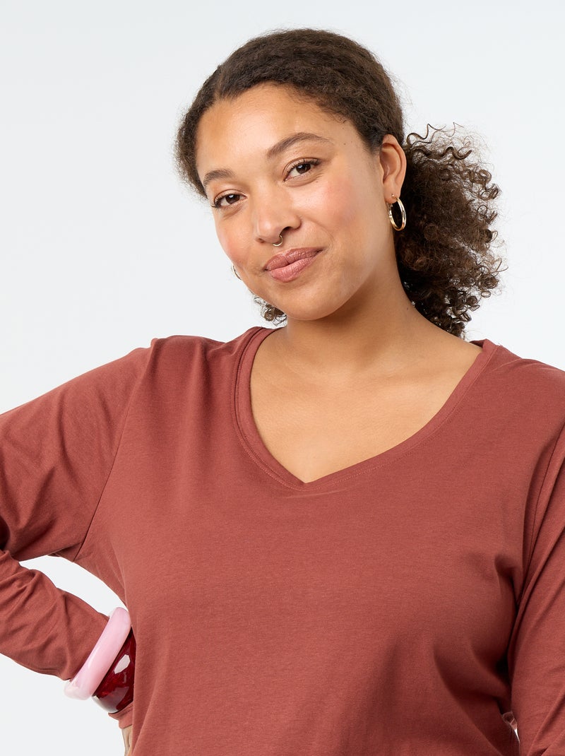 T-shirt met lange mouwen en ronde hals Bruin - Kiabi