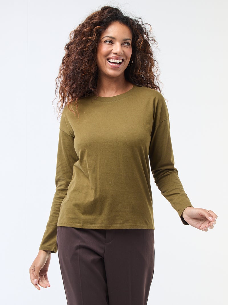 T-shirt met lange mouwen en ronde hals Groen - Kiabi