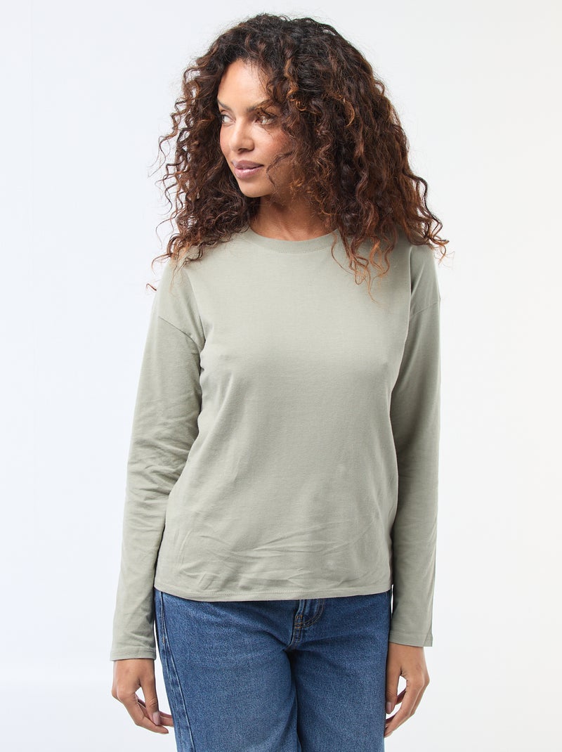 T-shirt met lange mouwen en ronde hals Groen - Kiabi