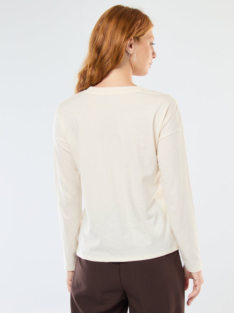 T-shirt met lange mouwen en ronde hals Wit - Kiabi