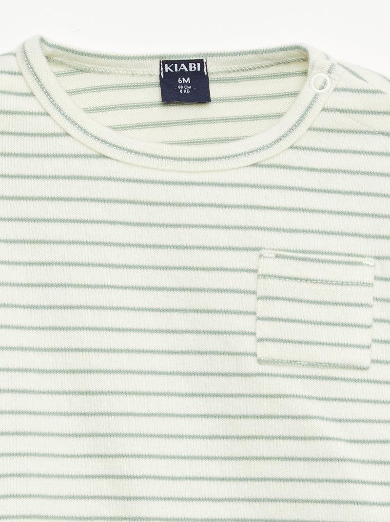 T-shirt met lange mouwen en streepjesmotief Wit - Kiabi