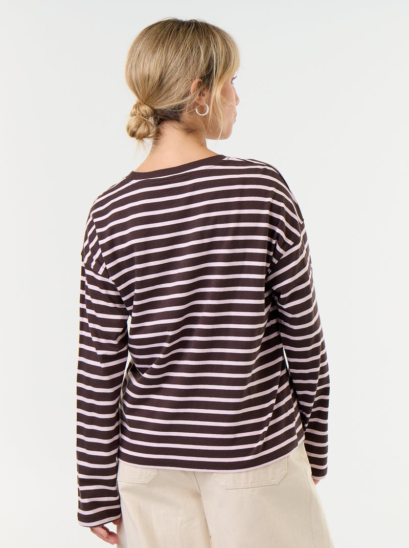 T-shirt met lange mouwen en strepen Bruin - Kiabi