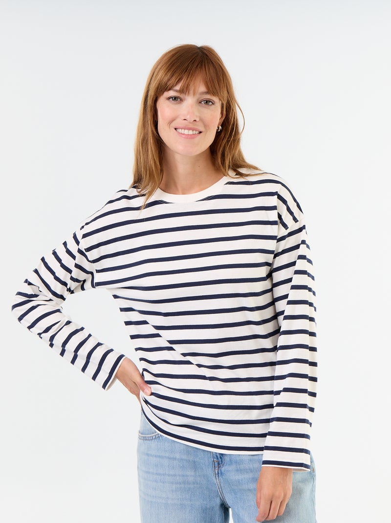 T-shirt met lange mouwen en strepen Wit - Kiabi