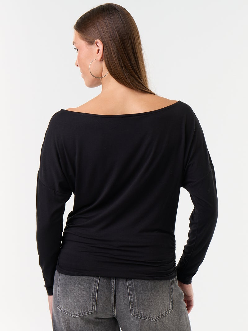 T-shirt met lange mouwen en stretch aan de zijkant Zwart - Kiabi