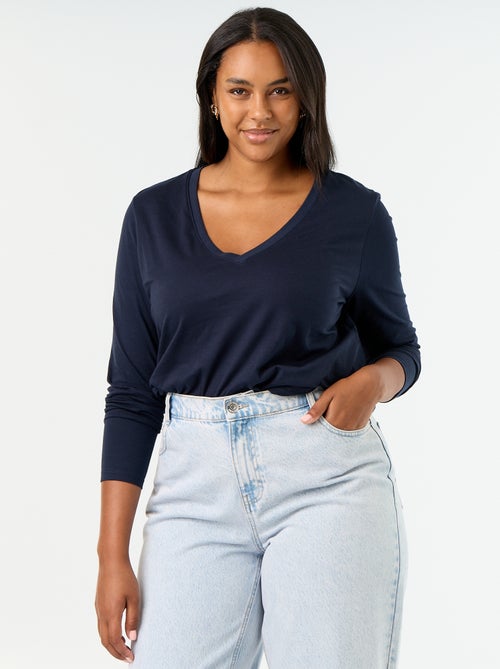 T-shirt met lange mouwen en V-hals - Kiabi