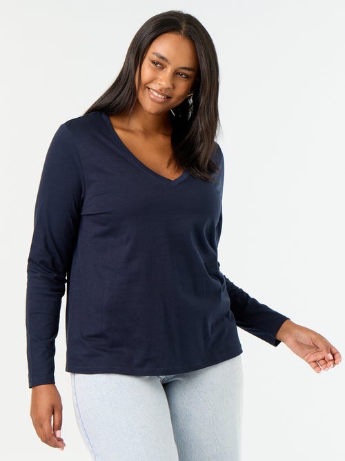 T-shirt met lange mouwen en V-hals - Kiabi