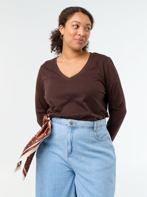 T-shirt met lange mouwen en V-hals - Kiabi