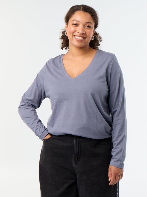 T-shirt met lange mouwen en V-hals - Kiabi