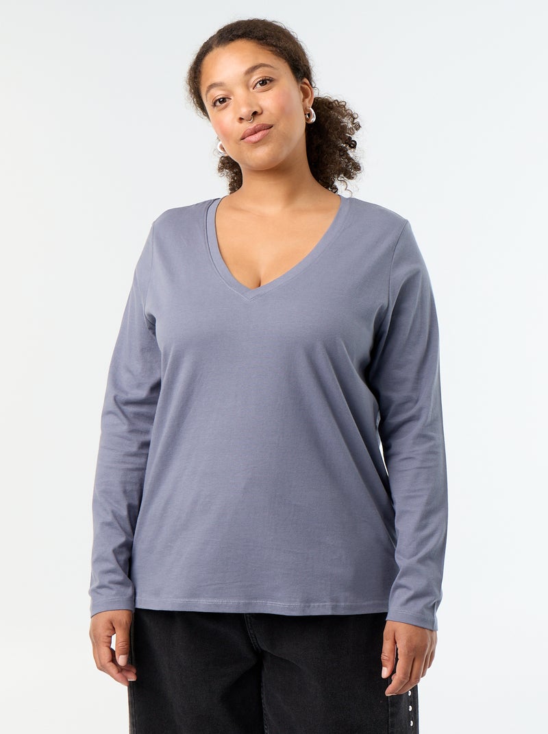 T-shirt met lange mouwen en V-hals Grijs - Kiabi