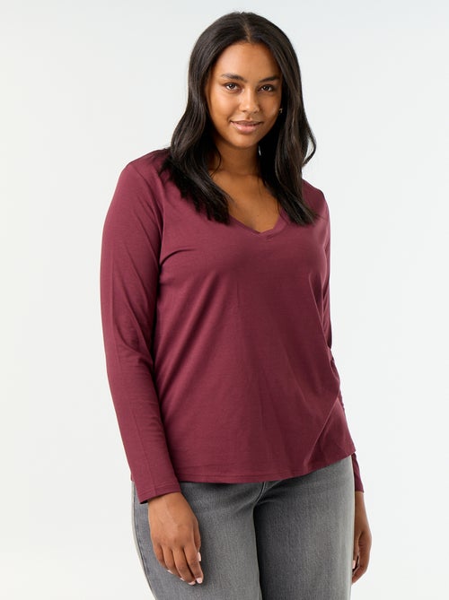 T-shirt met lange mouwen en V-hals - Kiabi