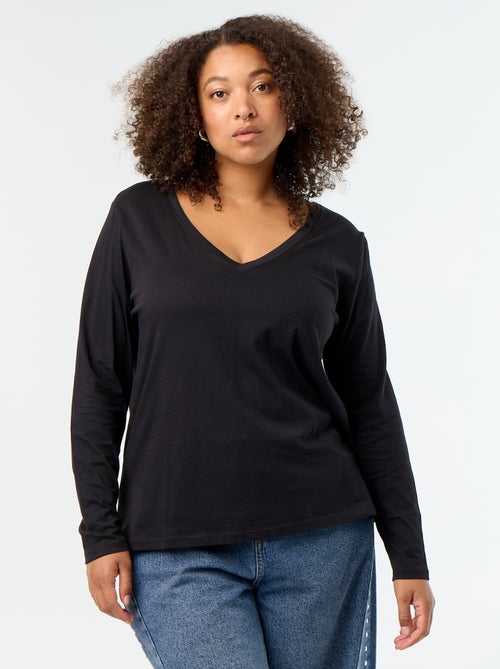 T-shirt met lange mouwen en V-hals - Kiabi