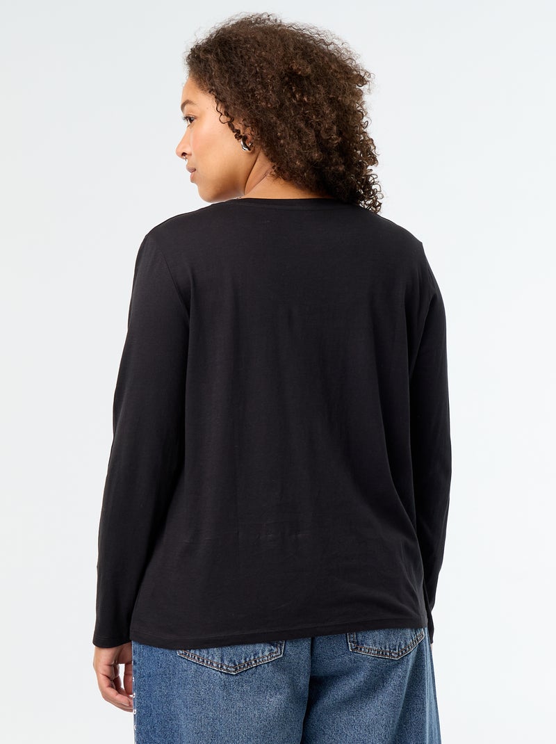 T-shirt met lange mouwen en V-hals Zwart - Kiabi