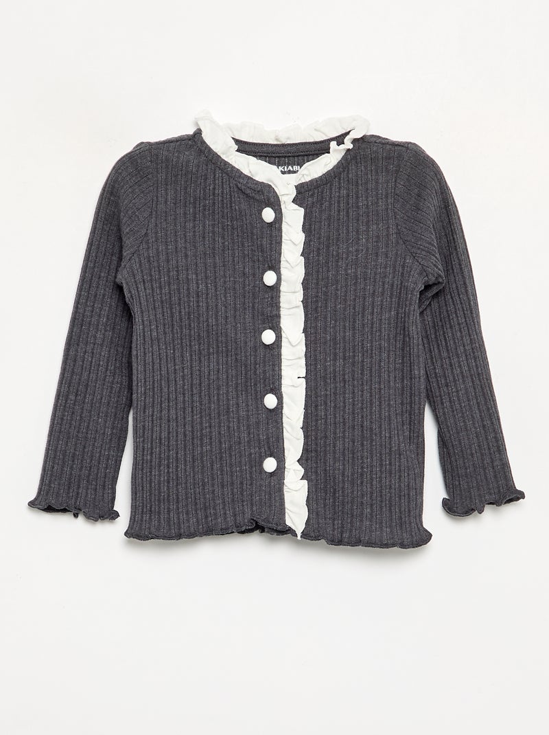 T-shirt met lange mouwen, ruches en contrasterende knopen Donkergrijs / Antraciet - Kiabi