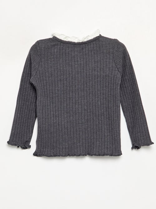 T-shirt met lange mouwen, ruches en contrasterende knopen - Kiabi T-shirt met lange mouwen, ruches en contrasterende knopen - Kiabi