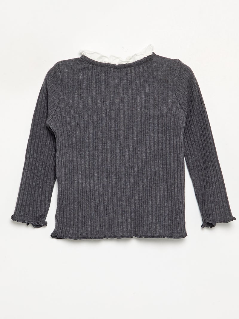 T-shirt met lange mouwen, ruches en contrasterende knopen Donkergrijs / Antraciet - Kiabi