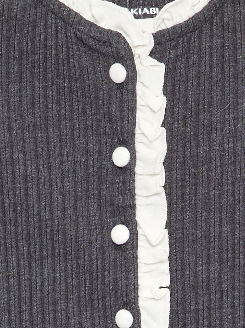 T-shirt met lange mouwen, ruches en contrasterende knopen Donkergrijs / Antraciet - Kiabi