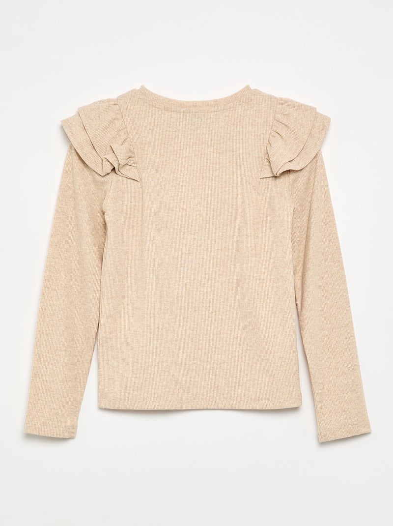 T-shirt met lange mouwen van geribde stof Biege - Kiabi