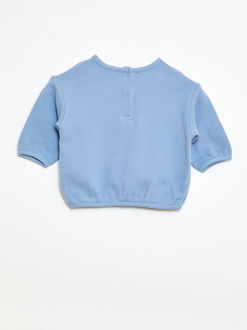 T-shirt met lange mouwen van gewafelde stof Blauw - Kiabi