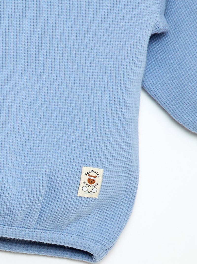 T-shirt met lange mouwen van gewafelde stof Blauw - Kiabi
