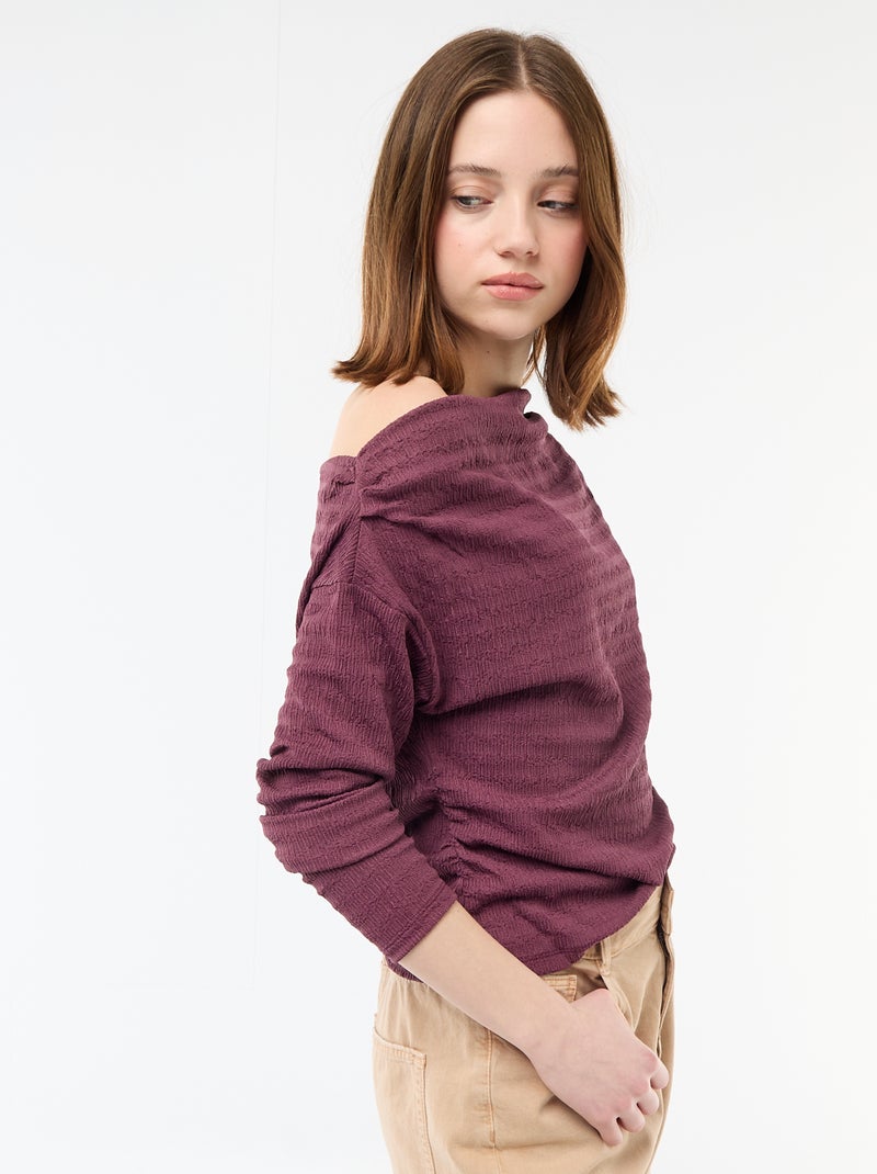 T-shirt met lange mouwen van gewafelde stof Paars - Kiabi