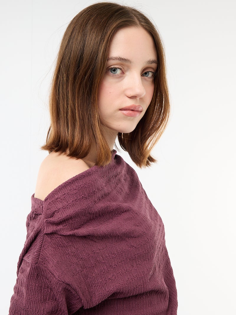 T-shirt met lange mouwen van gewafelde stof Paars - Kiabi