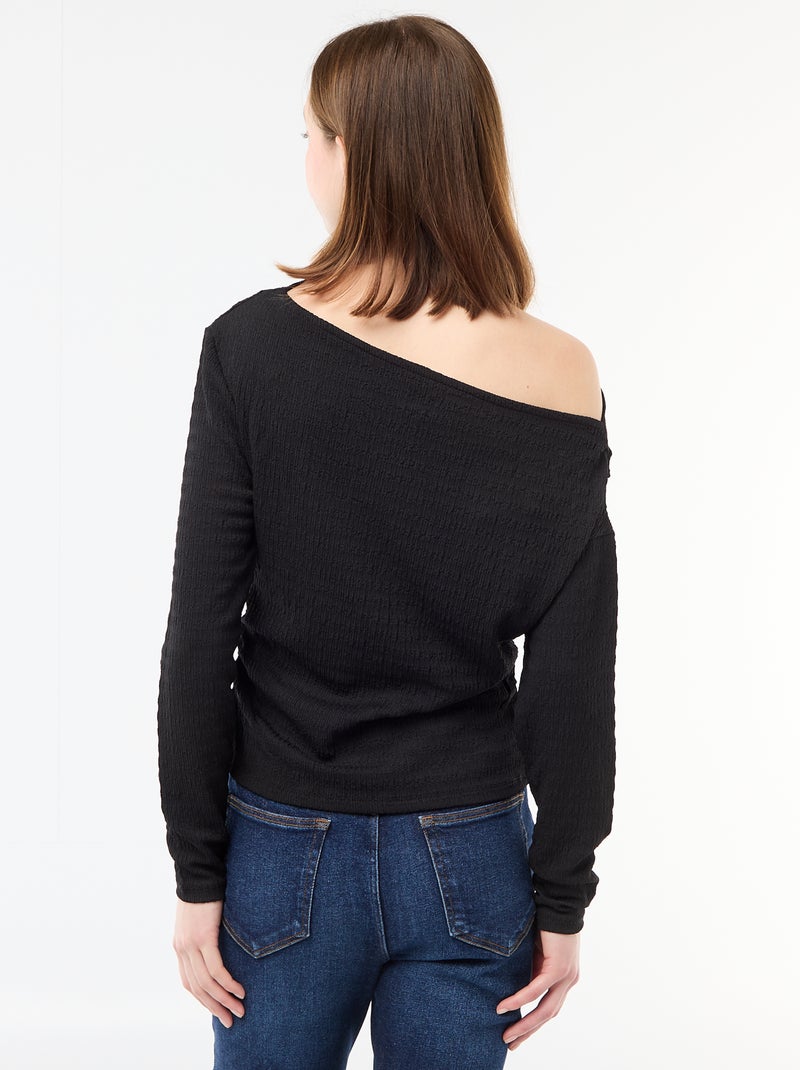 T-shirt met lange mouwen van gewafelde stof Zwart - Kiabi
