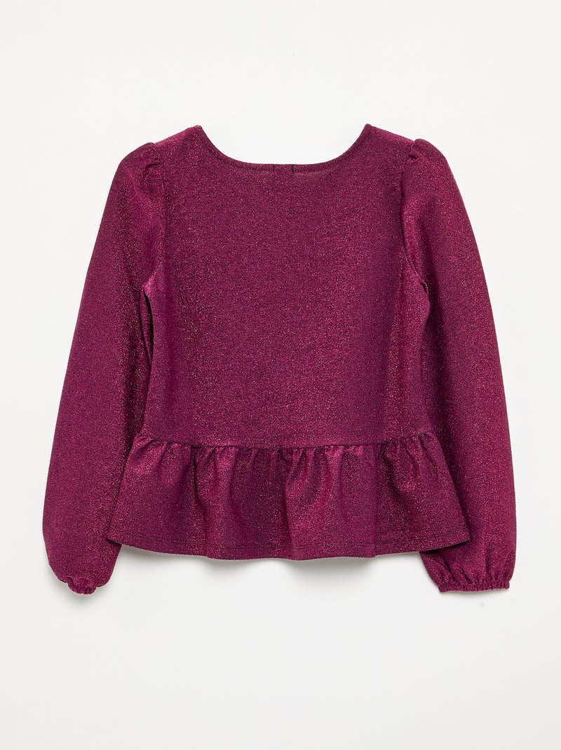 T-shirt met lange mouwen van glanzende stof met strikjes Rood - Kiabi