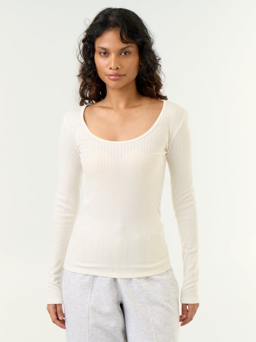 T-shirt met lange mouwen van pointelle breisel - Kiabi
