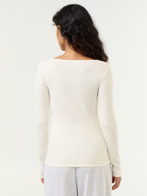 T-shirt met lange mouwen van pointelle breisel - Kiabi