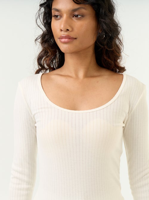 T-shirt met lange mouwen van pointelle breisel - Kiabi