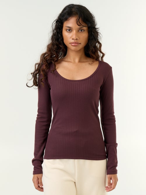 T-shirt met lange mouwen van pointelle breisel - Kiabi
