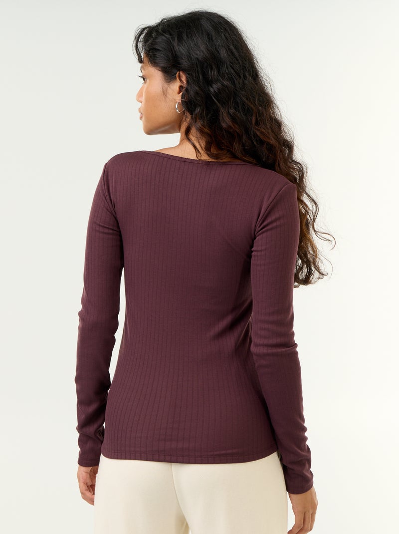 T-shirt met lange mouwen van pointelle breisel Paars - Kiabi