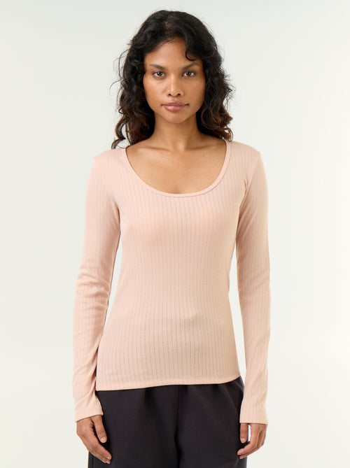 T-shirt met lange mouwen van pointelle breisel - Kiabi