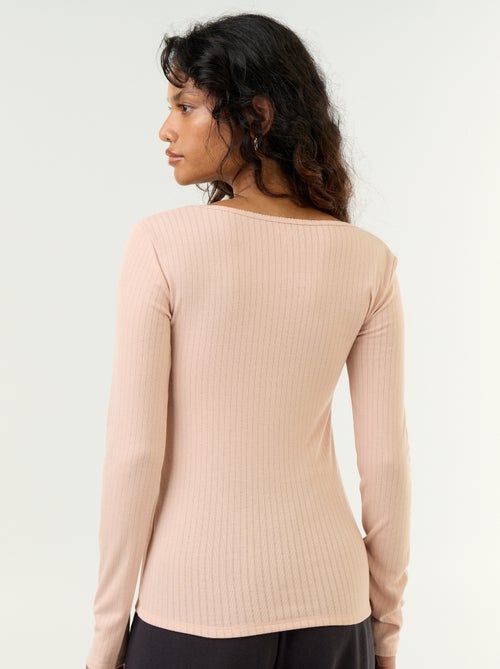 T-shirt met lange mouwen van pointelle breisel - Kiabi