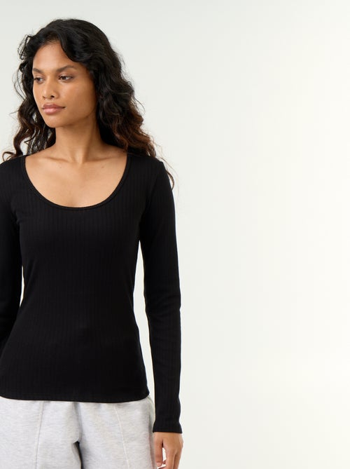 T-shirt met lange mouwen van pointelle breisel - Kiabi