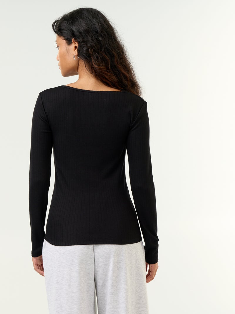 T-shirt met lange mouwen van pointelle breisel Zwart - Kiabi