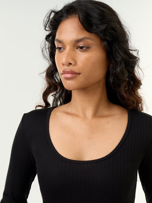 T-shirt met lange mouwen van pointelle breisel - Kiabi