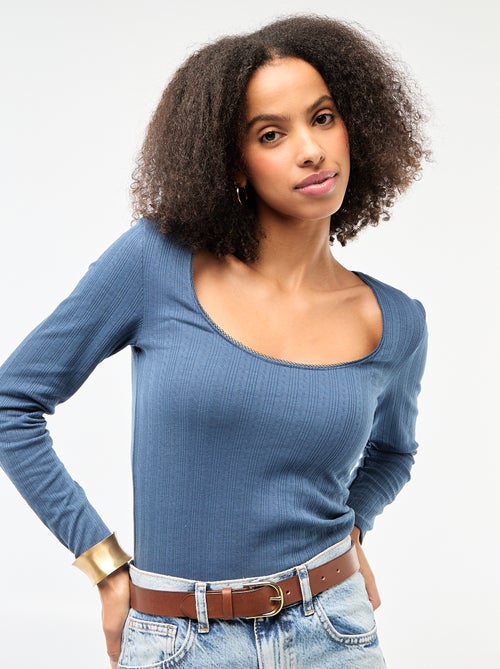 T-shirt met lange mouwen van pointelletricot - Kiabi