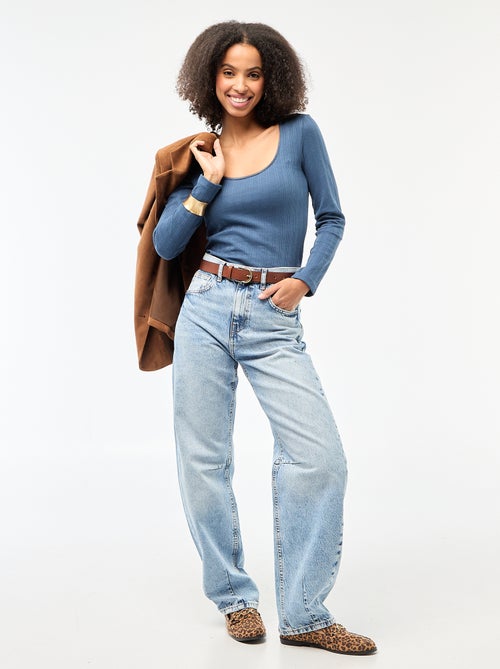 T-shirt met lange mouwen van pointelletricot - Kiabi