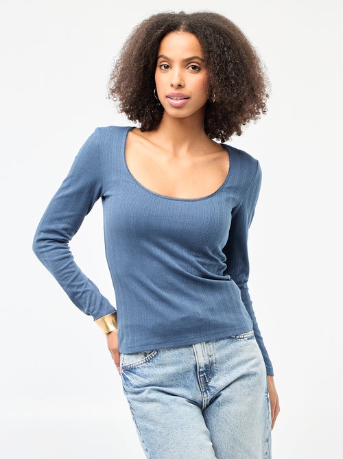 T-shirt met lange mouwen van pointelletricot - Kiabi