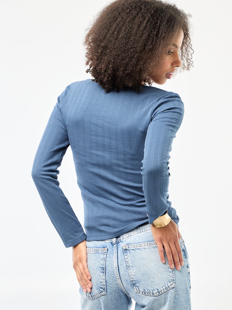 T-shirt met lange mouwen van pointelletricot Blauw - Kiabi