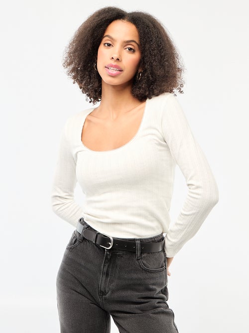 T-shirt met lange mouwen van pointelletricot - Kiabi