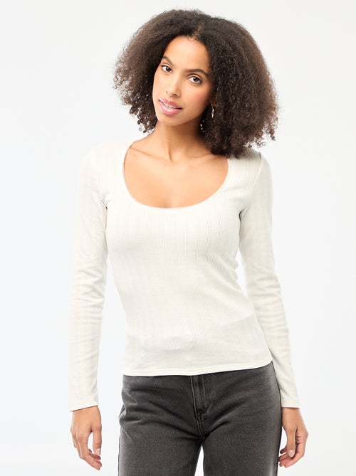 T-shirt met lange mouwen van pointelletricot - Kiabi